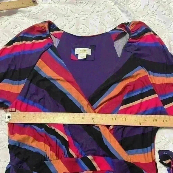 Maeve Anthropologie Angelique Striped Long Sleeve Midi Wrap Dress. Size Large - Picture 7 of 9